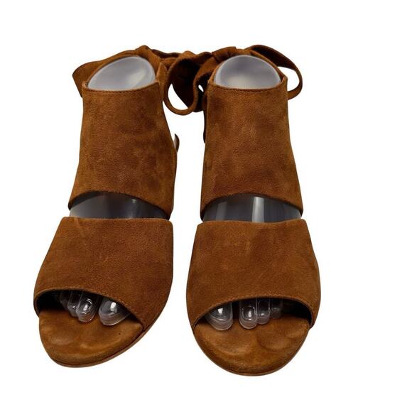 Brown Suede Ankle Wrap Tie Platform Wedges Heel Womens Sz 9M Soft Leather Brazil - Picture 12 of 16